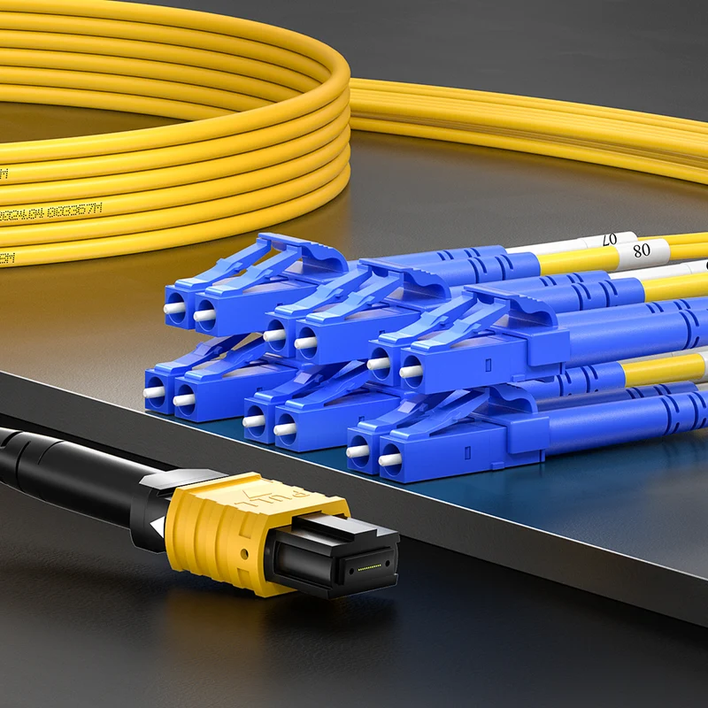 AMPCOM MPO-12 Harness, Single Mode (OS2 9/125μm) 12 Fibers Optic Cable, MPO UPC (Female) to 6 x LC UPC Duplex, Yellow LSZH Jacket